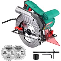 Los mejores  - HYCHIKA Sierra Circular 1500W- 4700RPM- 2 Discos 24T+40T: 190mm- Corte 65mm (90º)- 45mm (45º)- Guía Laser- Motor de…